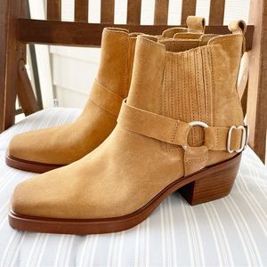 Sam Edelman Bellamie Square Toe Booties Brown Womens Size 7.5 Harness Strap